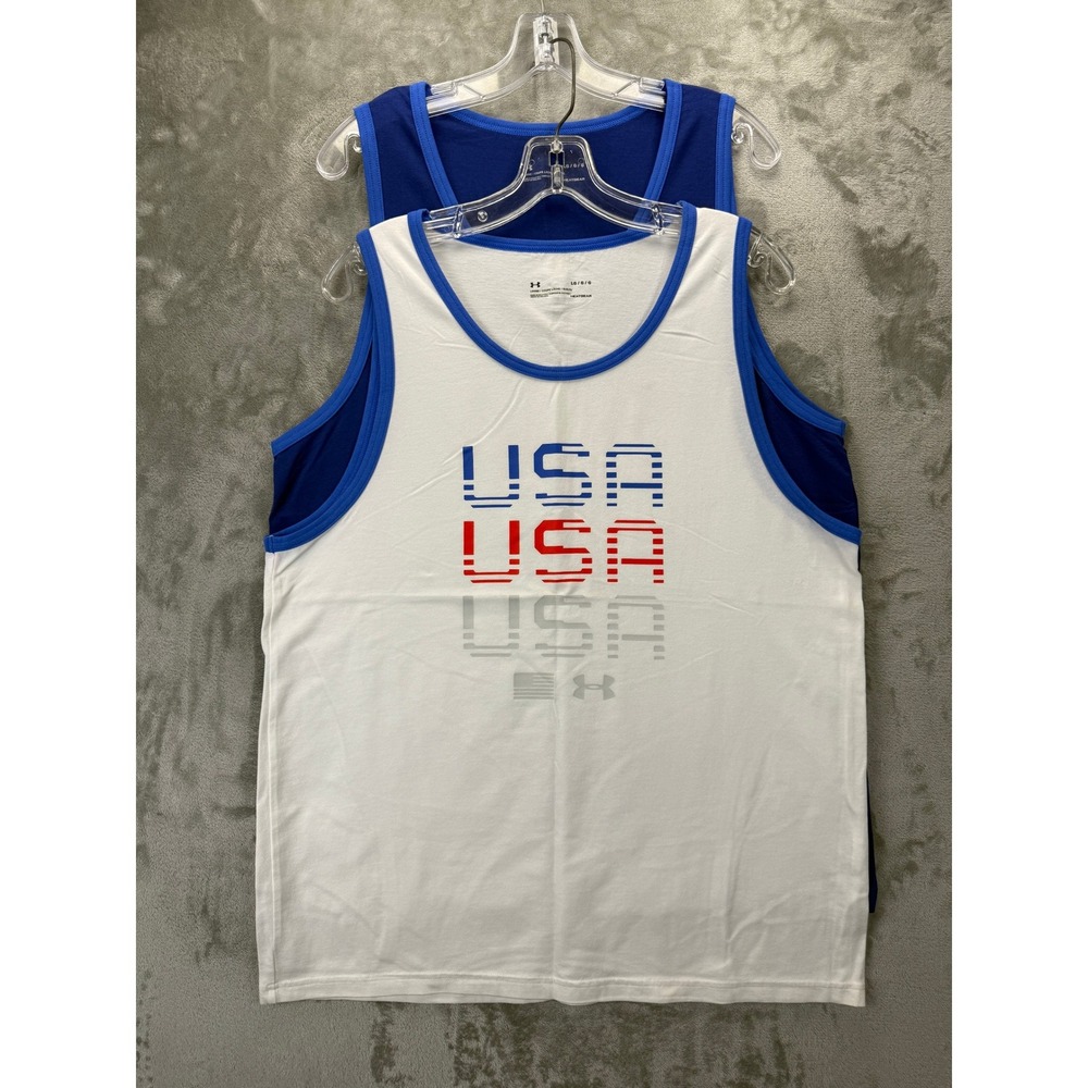 Under Armour Mens USA HeatGear Tank Top 2 Pack White Blue Graphic Size Large